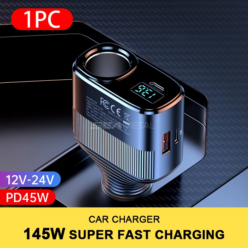 

SEAMETAL 145 Вт Мощный PD 45 Вт Двойной QC3.0 USB Автомобильное Зарядное Устройство Универсальный Адаптер Для 12 В/24 В Высок...
