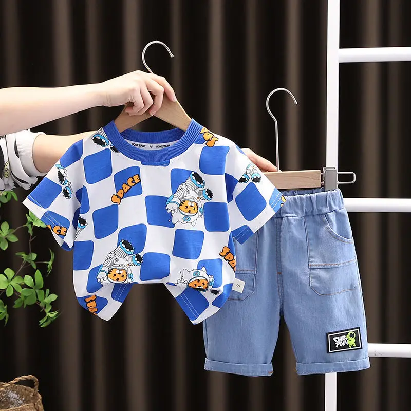 

Baby Short Sleeve Set Children's Summer Clothes Baby Boy Two Piece Suit Kids Plaid Wear Infant Outfit for 0-3years