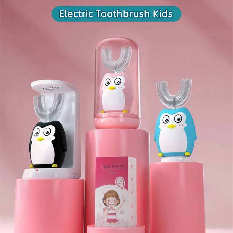 Smart Electric Toothbrush Kids U Shaped Silicon Sonic Teeth Tooth Brush Cartoon Pattern for Children 360 Degrees IPX7 Waterproof