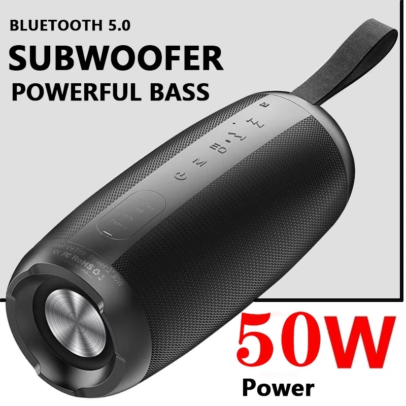 

50W High Power Bluetooth Speaker Waterproof Portable Soundbox Column for PC Computer Speakers Subwoofer Boom Box Music Center TF