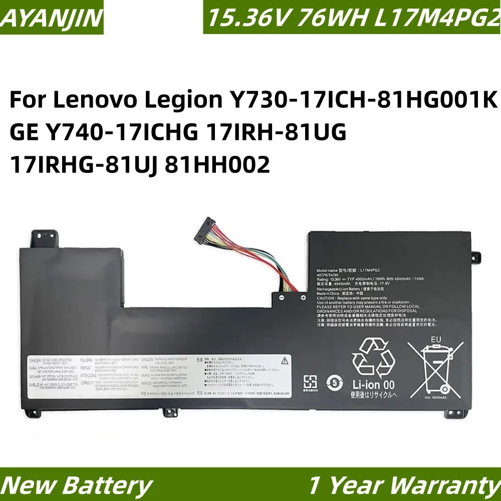 Фото Аккумулятор L17M4PG2 15.36V 76Wh для Lenovo Legion Y730-17ICH, Y740-17IRH, Y9000K Series, совместим с L17M4PG2, L17C4PG2, L17L4PG2, L17S4PG2, L18C4PG1 №1