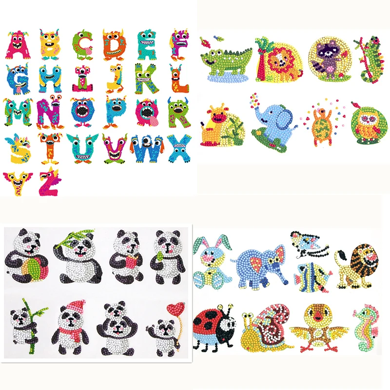 

DIY Diamond Painting Stickers For Kids Letters Cartoon Animal Picture Diamond Mosaic Stickers by Numbers Kits for Children Gifts