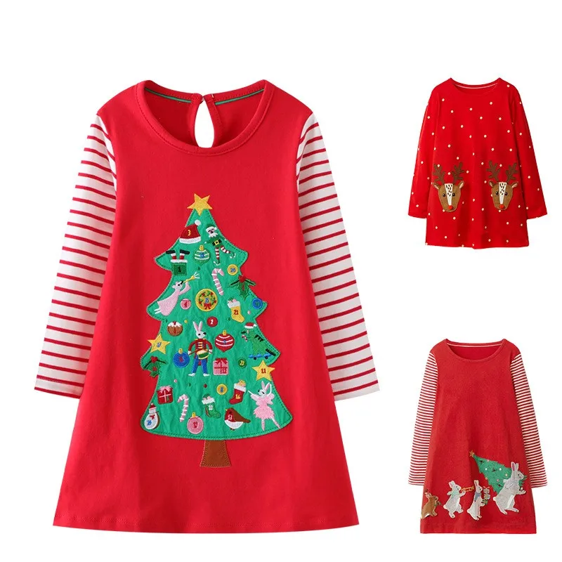 

Платья для девочек на Рождество с изображением скачков зайчиков, лидер продаж, Детский костюм для девочек нового года, осенне-зимние платья для малышей