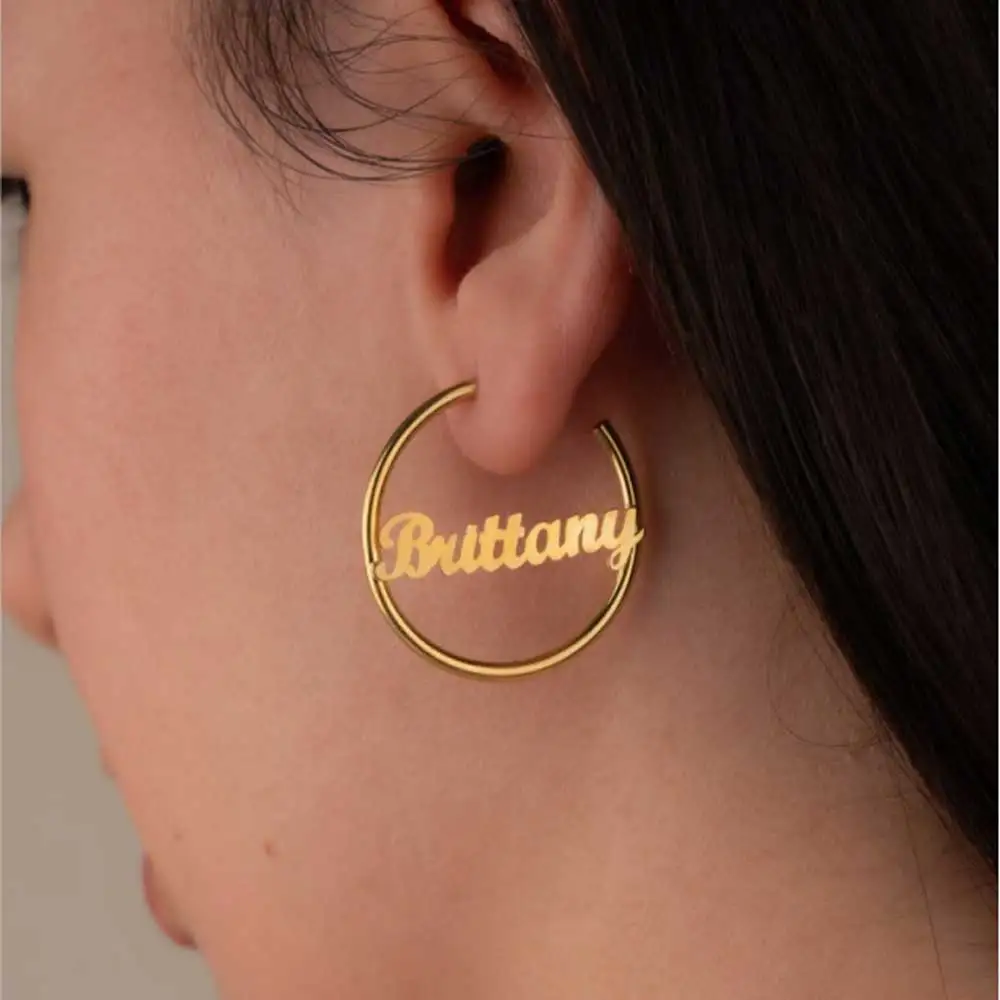 Custom Name Hoop Earrings for Women New Fashion Stainless Steel Designer Earrings Wedding Party Gifts Jewelry Pendientes De Aros