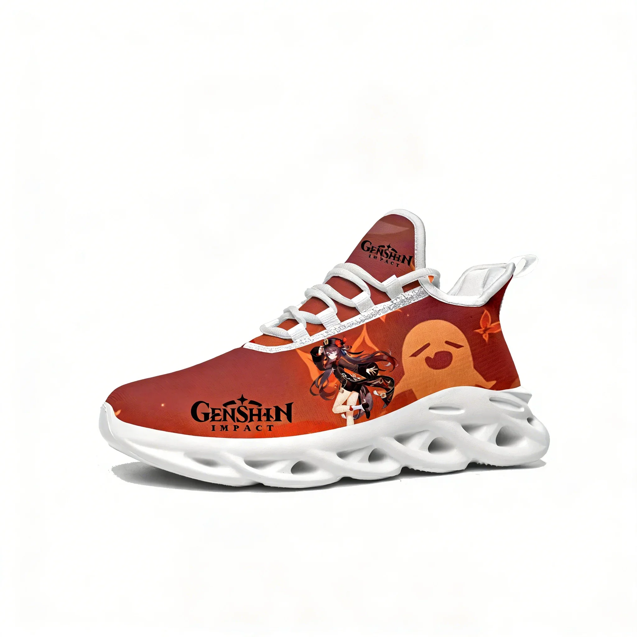Фото Кроссовки Genshin Walnut Lace Mesh Shoes, плоские кроссовки для мужчин и женщин, спортивная обувь для бега, высококачественная обувь на заказ. №2