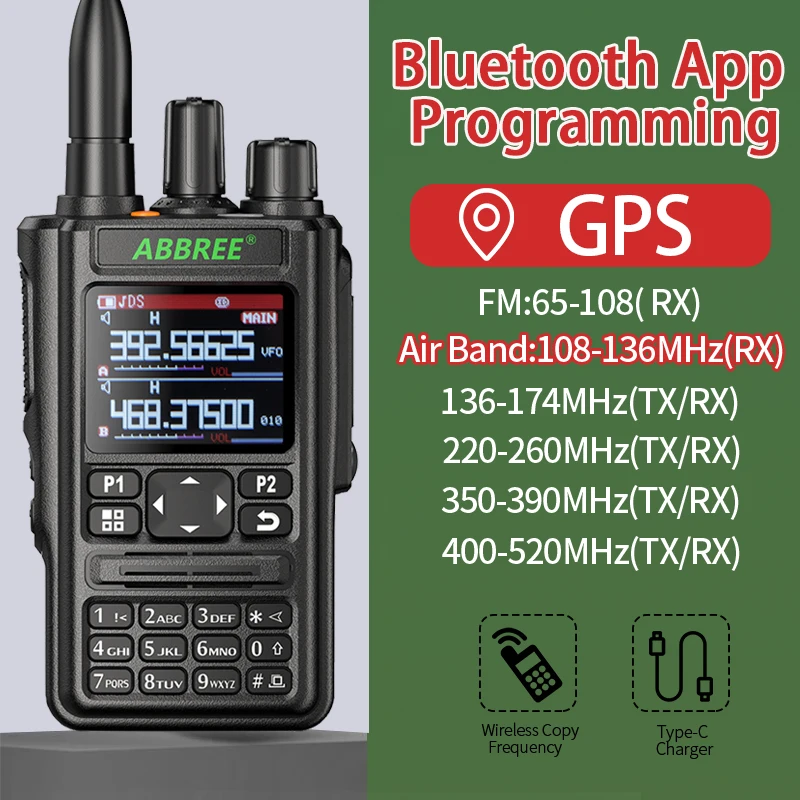 AR-869 Walkie Talkie Bluetooth Program GPS Transceiver 136-520Mhz All Band FM AM Receiver Type-C Charge Hunting 2-way Radio |