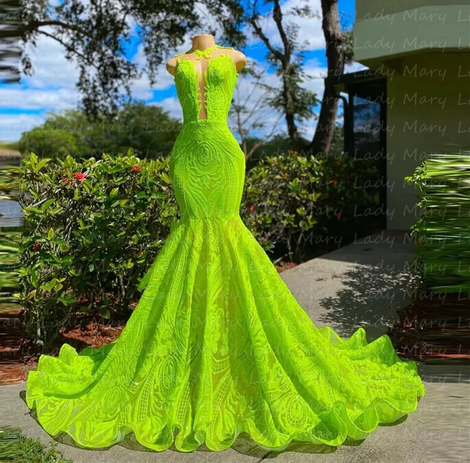 

Charming Green Sequins Evening Dresses Sexy Backless Mermaid Girl Formal Long Prom Gowns Y2K Maxi Party Robe Homecoming
