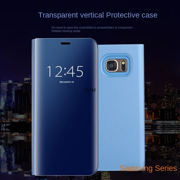 Зеркальный кожаный чехол для Samsung S21, S10, S9 S, 8S7, Note9, J7, J5, J3, Электрический Смарт-кронштейн для сна для защиты телефона