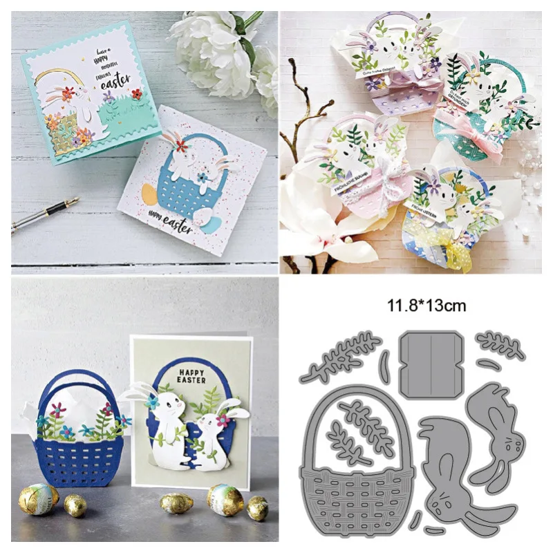 

Cartoon Rabbit Flower Basket Frame Scrapbooking Metal Cutting Dies New 2022 Die Cut Craft Stencil Embossing Card Making