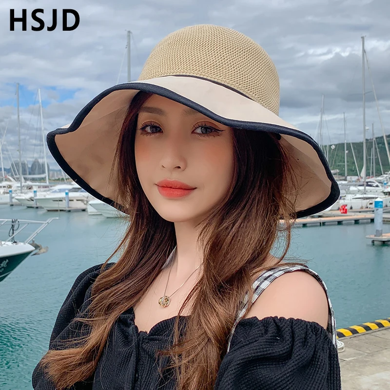 

Lovely Bow Net Mesh Sun Hats Women Summer Wide Brim Foldable Anti-UV Beach Cap Outdoor Sunscreen Floppy Top Bucket Hat Holiday