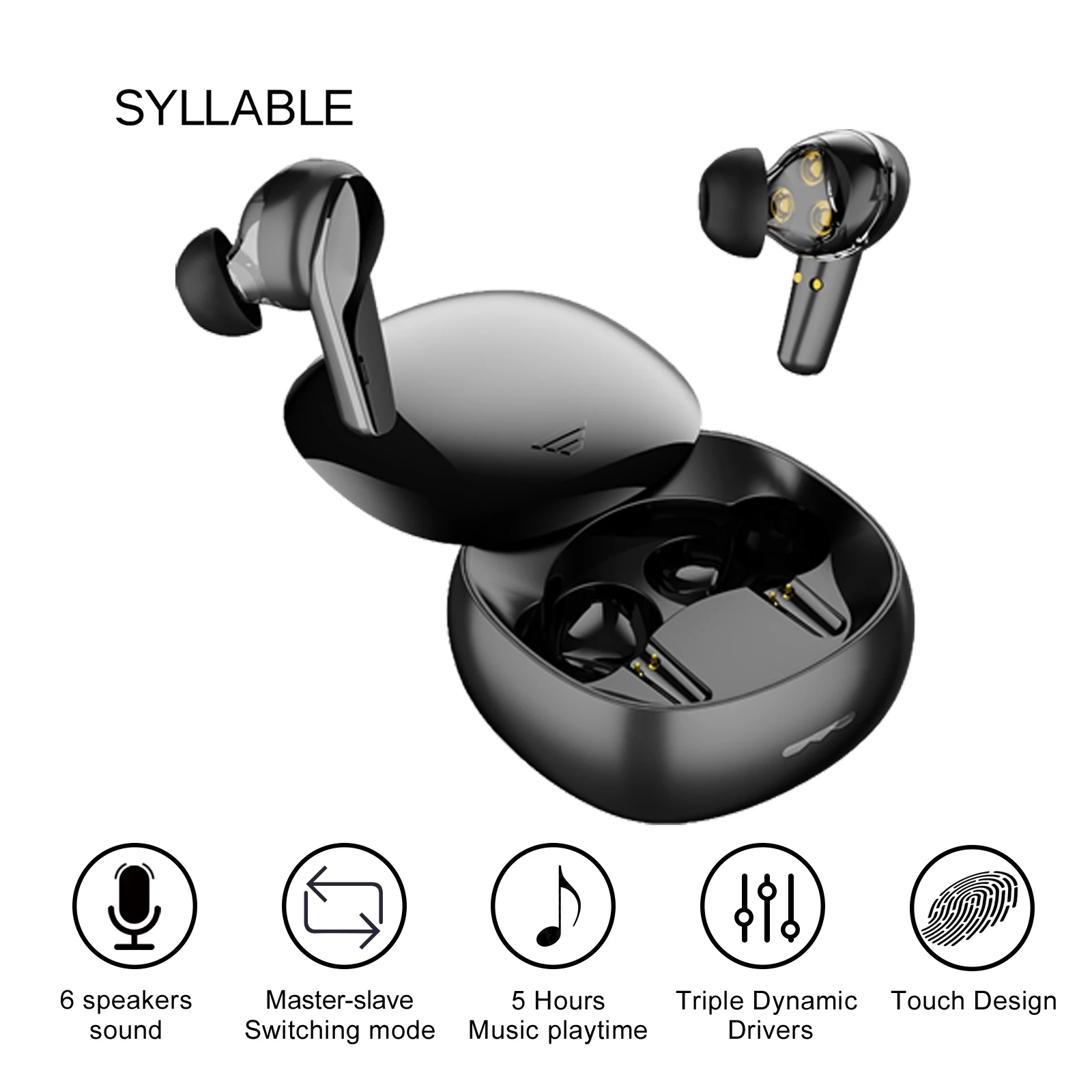 

SYLLABLE WD1100 TWS Earphones 6 Speaker Sound True Wireless Stereo Earbuds Triple Dynamic Drivers Touch SYLLABLE WD1100 Headset