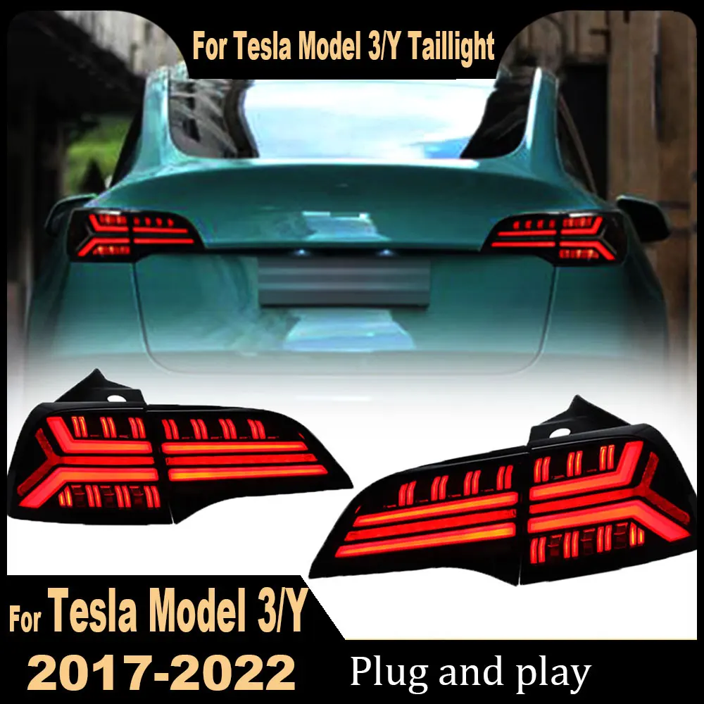 Фото Автомобильные светодиодные задние фонари для Tesla Model 3 и Model Y 2017-2023, модифицированные полностью светодиодные задние фонари с динамическими DRL, установка Plug and Play. №1