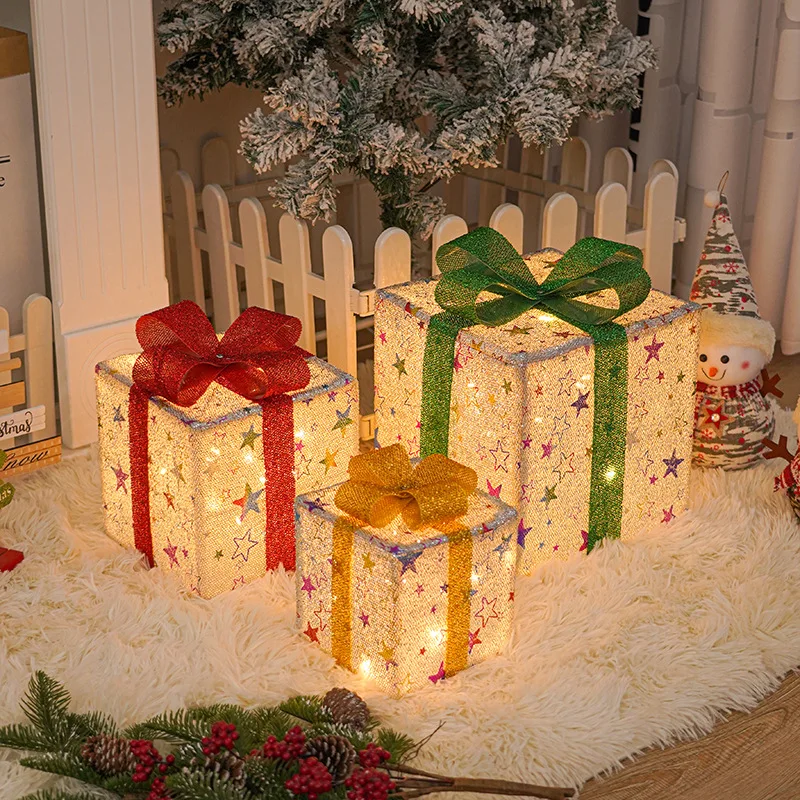 

Christmas Gift Lamp Three-piece Set with Battery Box Holiday Light String Warm White Chrismas LED Wrought Iron Decor Scen