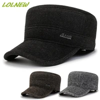 autumn winter warm woolen baseball cap for men solid dad hat with earmuffs male plus thickened ear protection bone