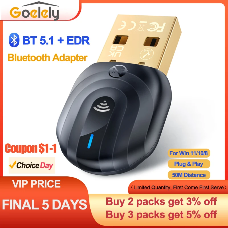 USB мини Bluetooth 5,1 адаптер 50M EDR Dongle приемник для Windows 11/10/8 Plug & Play колонки гарнитура мышь клавиатура принтер