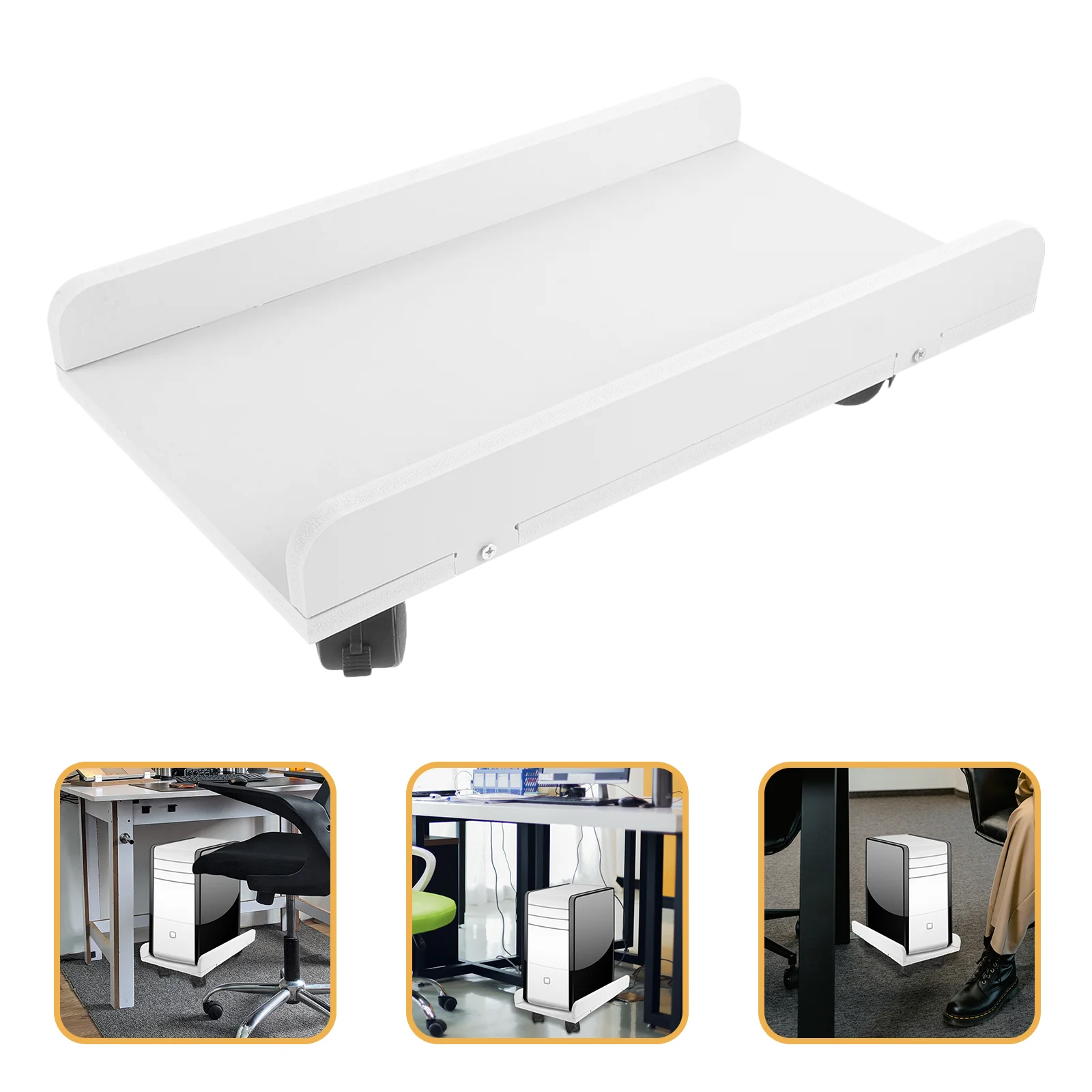 

Office Desk Accessories Computer Holder Floor Stand Desktop Tower Rolling Laptop White Mobile Cart
