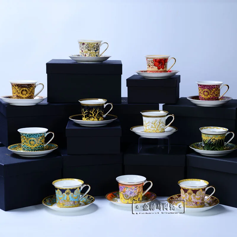 

New Horse Bone China Coffee Mug Cup European Afternoon Tea Set Coffee Tea Mug Golden Handle Cups Cafe Party Drinkware Gift Box