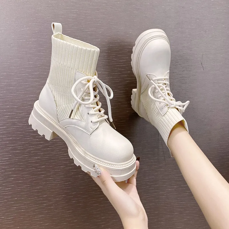 

2022 New Ankle Boots for Women Autumn Winter Motorcycle Boots Thick Heel Platfo Ankle Shoes Woman Slip on Round Toe Womens Boots