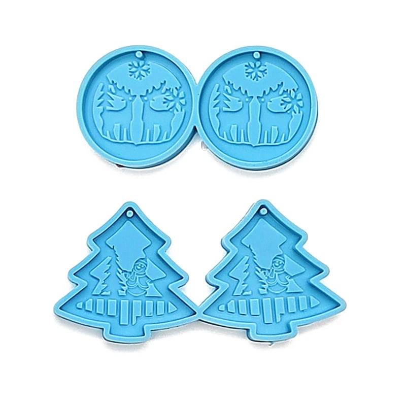 

2 Pcs Diy Epoxy Molds Christmas Tree Elk Earrings Silicone Mold Festival Jewelry