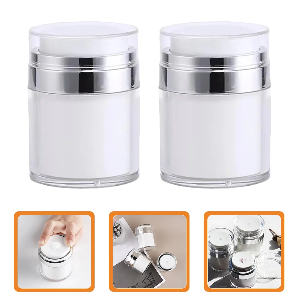 

50ML Airless Pump Jars 2pcs Empty Refillable Makeup Jar Acrylic Press Containers Leakproof Vacuum Bottle for Travel Home