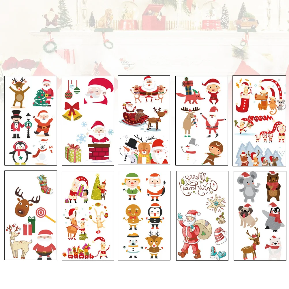 

Stickerchristmas Cartoonsanta Sheetskid Waterproof Decal Woman Clause Body Snowman Girl Reindeer Facial Party