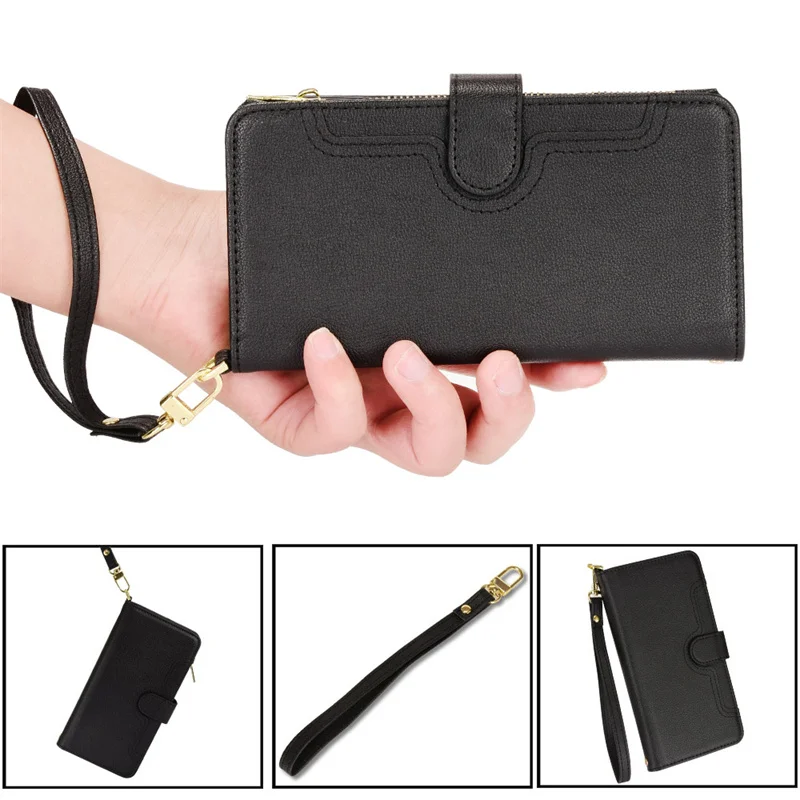 

subin Handstring Zipper phone case For Sharp Aquos Wish 3 Business Wallet Case Aquos Wish 2/Wish Flip Large Capacity Card Case