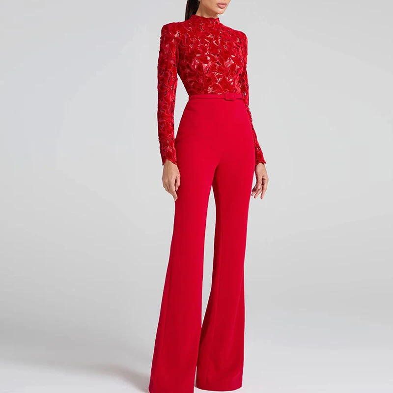 Новый комбинезон с длинными рукавами и высокой талией широкие брюки сексуальные