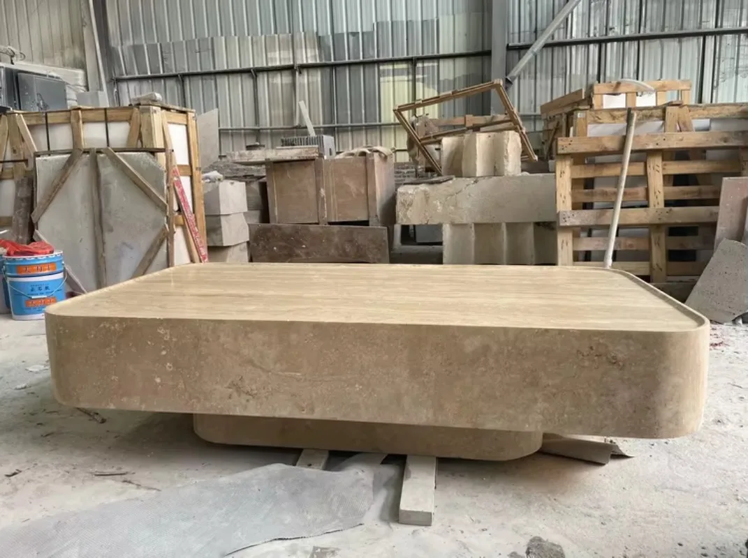 OEM Классический натуральный мраморный камень бежевый травертин резной