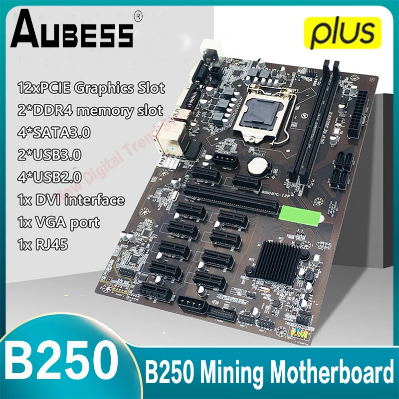 

Материнская плата Aubess B250 для майнинга, SATA, USB 3,0, VGA, для 12 видеокарт + кабель переключения 12XPCIE на USB3.0 слот GPU для графики
