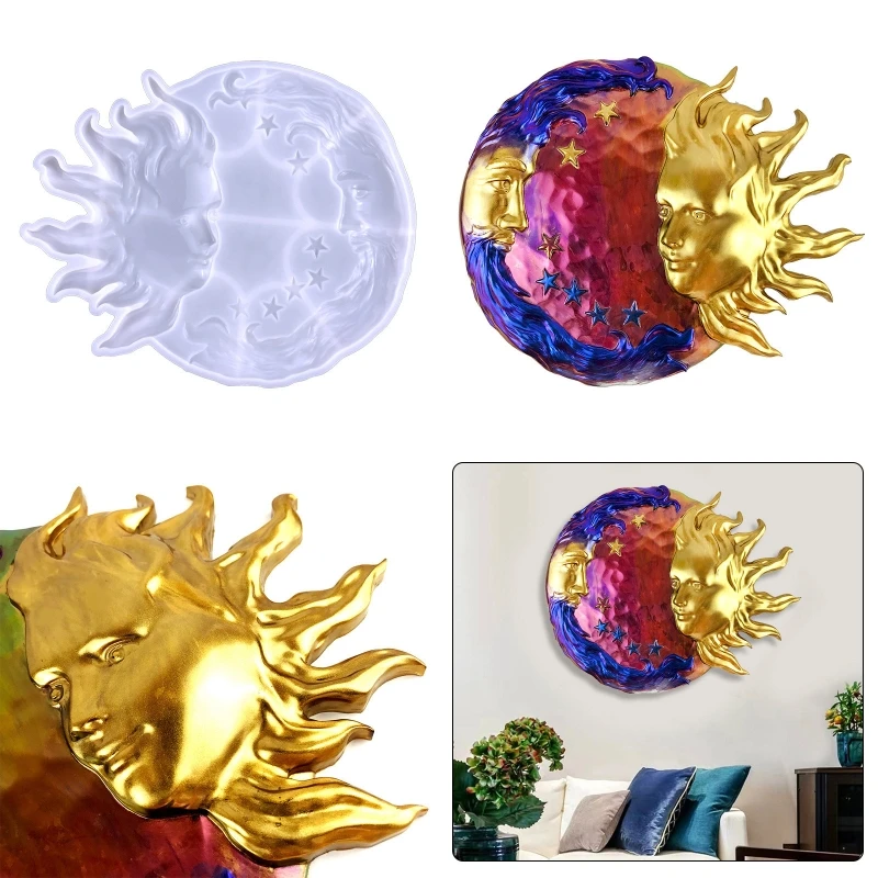 

DIY 3D Crescent Sun Moon Face Crystal Epoxy Resin Mold Stereo Wolf's Head Art Wall Hangings Pendant Ornaments Silicone Mould