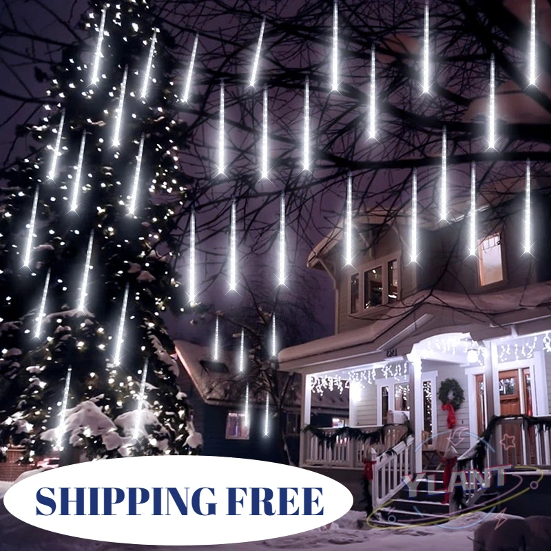 

LED Meteor Shower Rain Light Garland String Lights Waterproof Snow Falling Raindrop Icicle Fairy Light 30cm 8 Tubes Wedding Xmas