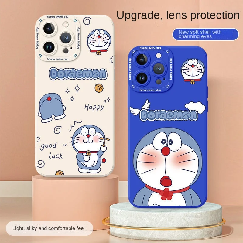 

Disney Doraemon Cartoon Frosted Phone Case for IPhone 13 11 12 Pro Max Mini X XR XS 7 8 Plus SE 2020 Liquid Silicone Soft Case