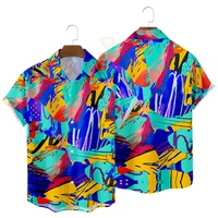 fashion mens shirts graffiti full print button hawaii style beach t shirt male summer casual short sleeve top blouse
