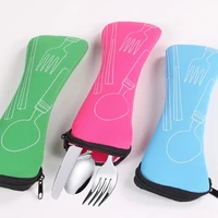 7pcs dinnerware portable stainless steel spoon fork steak knife set for students home picnictravel cutlery tableware with bag