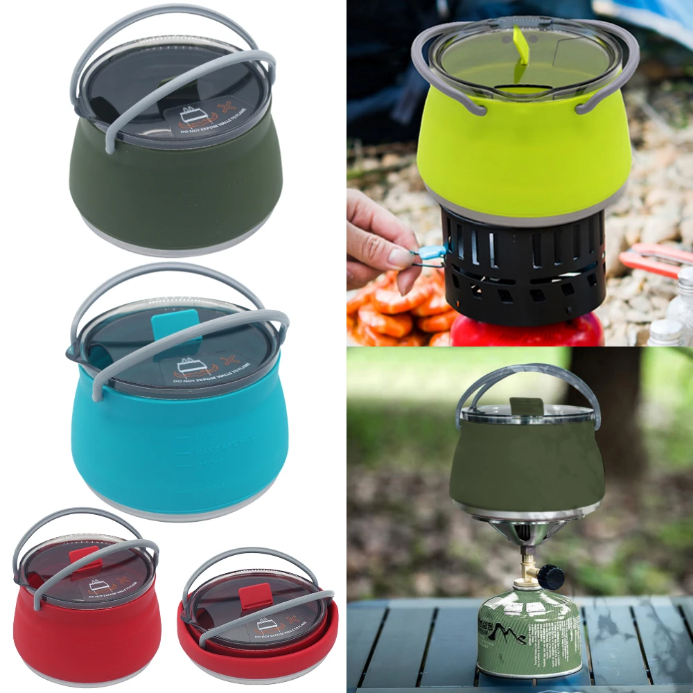 Silicone Folding Kettle Portable Camping Picnic Coffee Tea Cooker Collapsible Mini Boiling Water Pot for Outdoor Hiking Travel