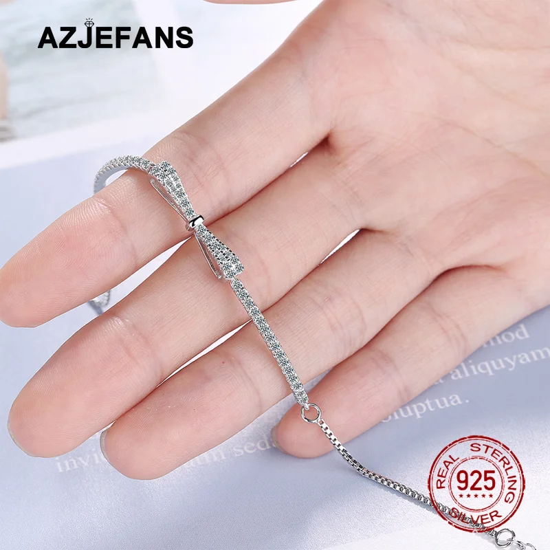 Женский браслет AZJEFANS из стерлингового серебра S925 с бантом и цирконами, изысканные ювелирные изделия (art.: 3920dc660e083) - 3920dc660e083