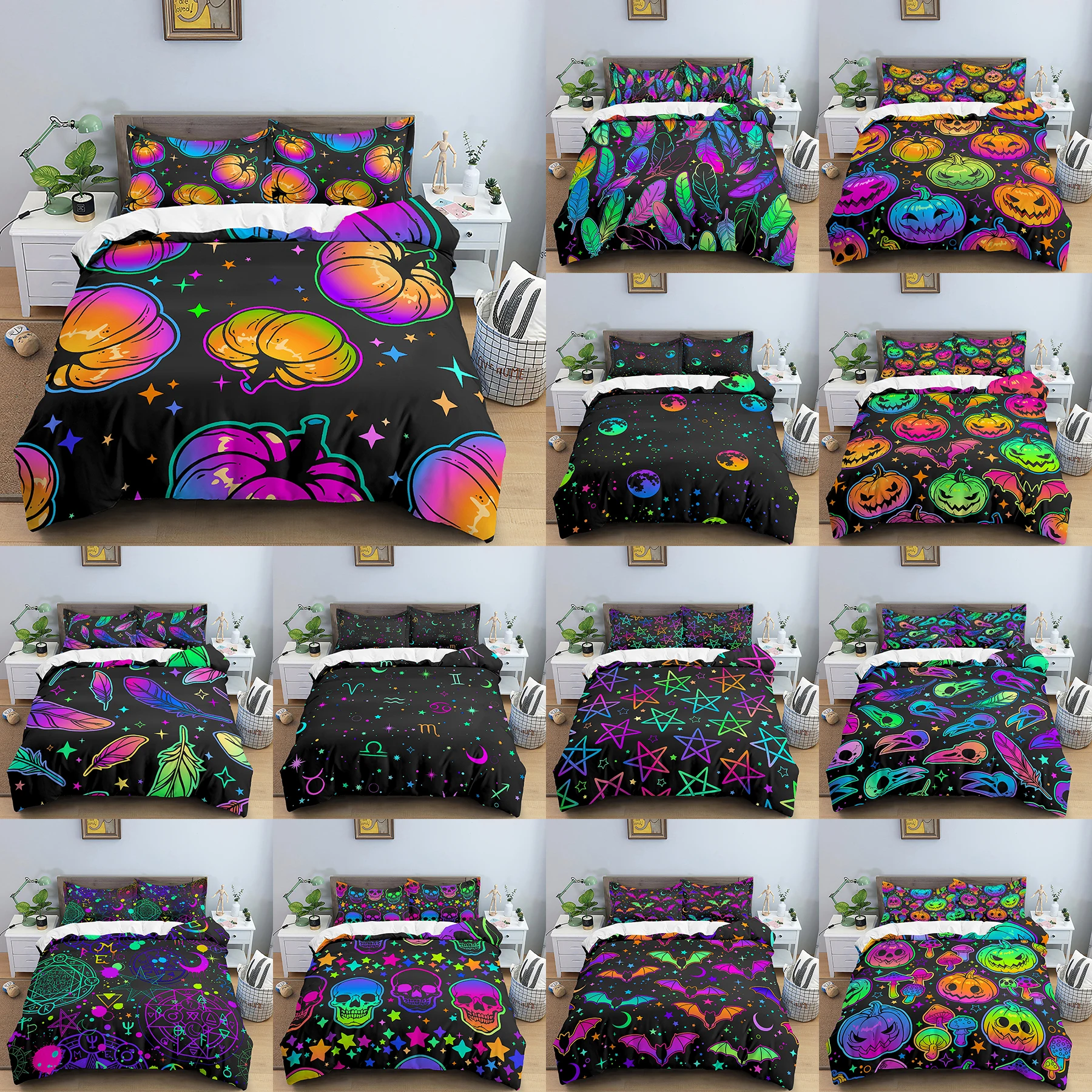 

Pumpkin Duvet Cover Set Halloween Festival Theme Bedding Soft Quilt Cover Horror Series Bed Sheet For Kids Teens King Queen Size