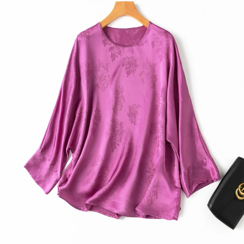 

Loose Blouse Women Natural Silk 2022 New High Street Blusas Mujer Three Quarter Sleeve Woman Tops Free Shipping Items Clothes