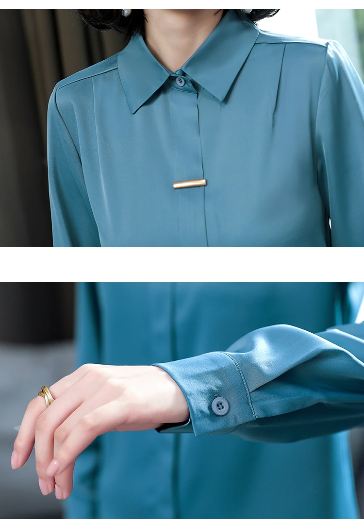 Блузка женская шифоновая с длинным рукавом и отложным воротником E140