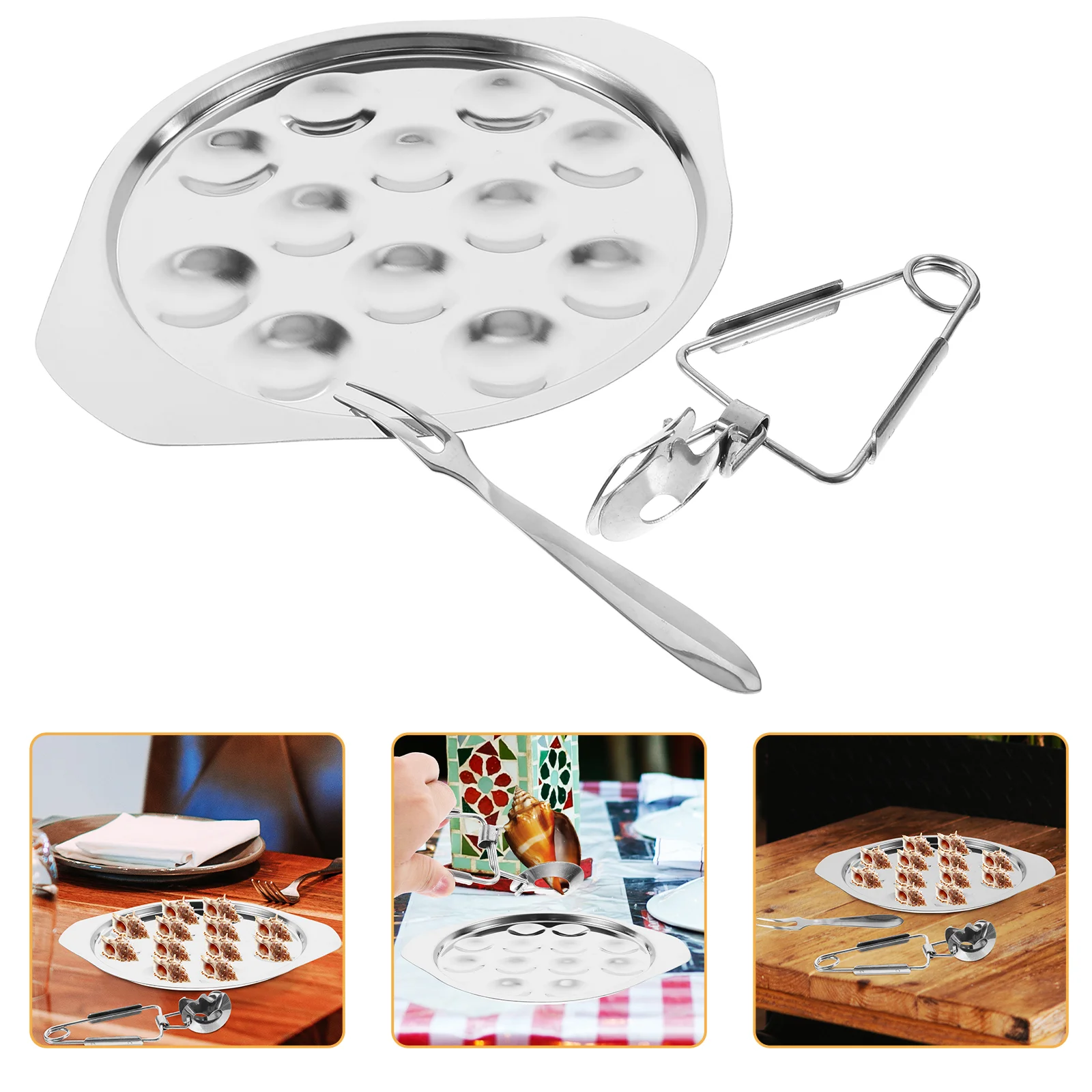 

Conch Cooking Tools Oyster Compartment Plate Escargot Metal 12 Holes Snail Barbecue Seafood Shell Baking Steel Mini Saucepan