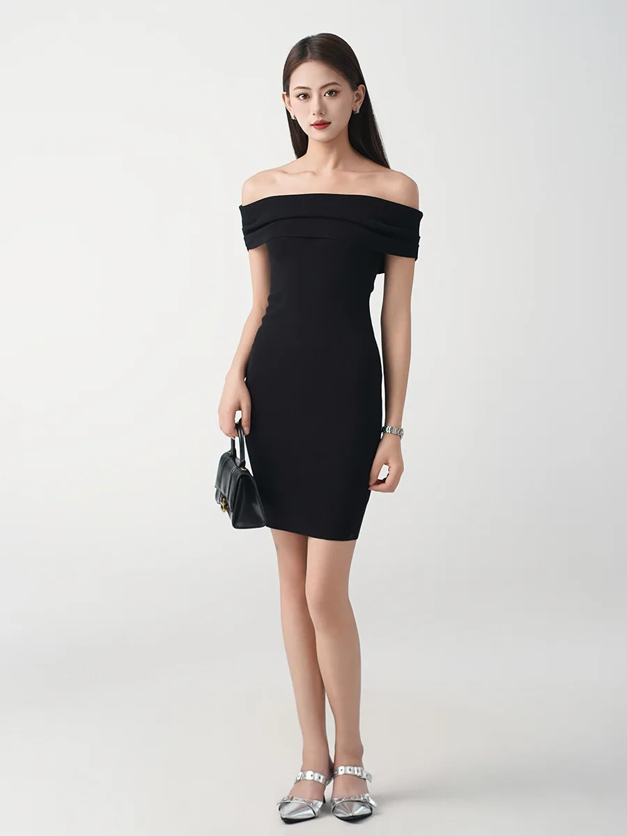 Высококачественные французские женские летние тонкие утягивающие черные платья