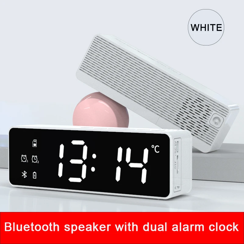

Plastic Dual Alarm Clocks Brightness Adjustment Speaker With Fm Radio Tf Card Desktop Alarm Clock Speaker