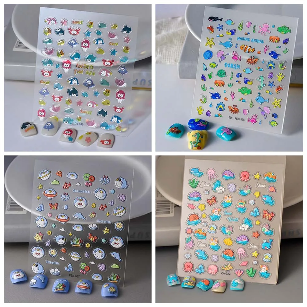 Наклейки для ногтей в виде ракушек звезд дельфинов морской медузы желе переводки