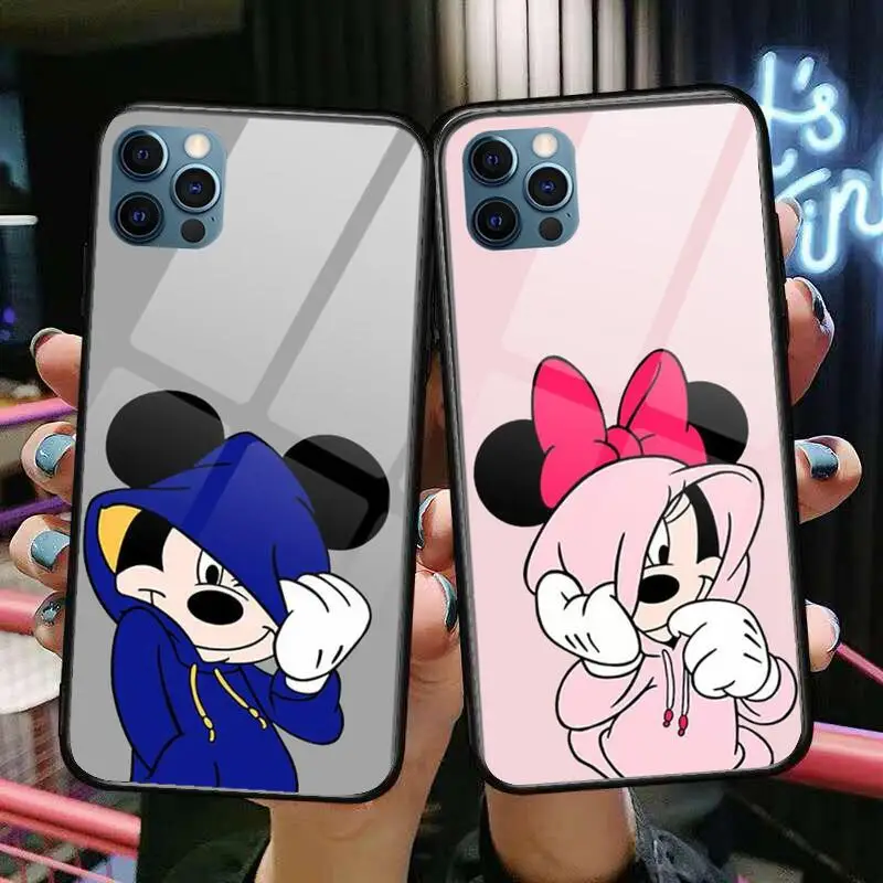 

disney mickey couple Glass Case For iphone 13 12 11 Pro Max 12Pro XS Max XR X 7 8 Plus SE 2020 mini Case Tempered Back Cover