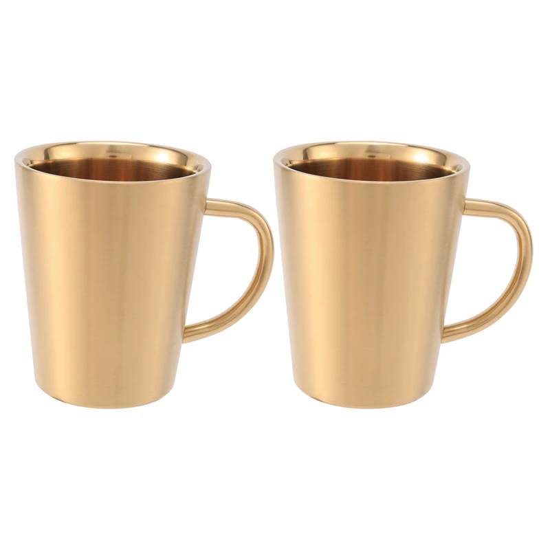 

2X 340 мл кофейная чашка с медным покрытием из нержавеющей стали, двухслойная 304 термостойкая кружка для молока и чая золотая