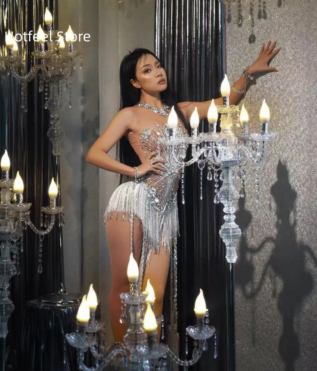 

Одежда для выступлений AK, одежда для ночного клуба, бара, женская одежда с кристаллами и кисточками, с водяным спреем, танцевальная команда певицы, плащ для выступлений