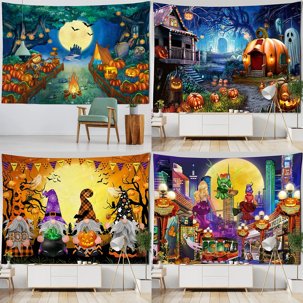 

Home Decor Horror Spooky Castle Pumpkin Tapestry Kids Room Bedroom Living Dining Room Decor Fun Halloween Wall Tapestry