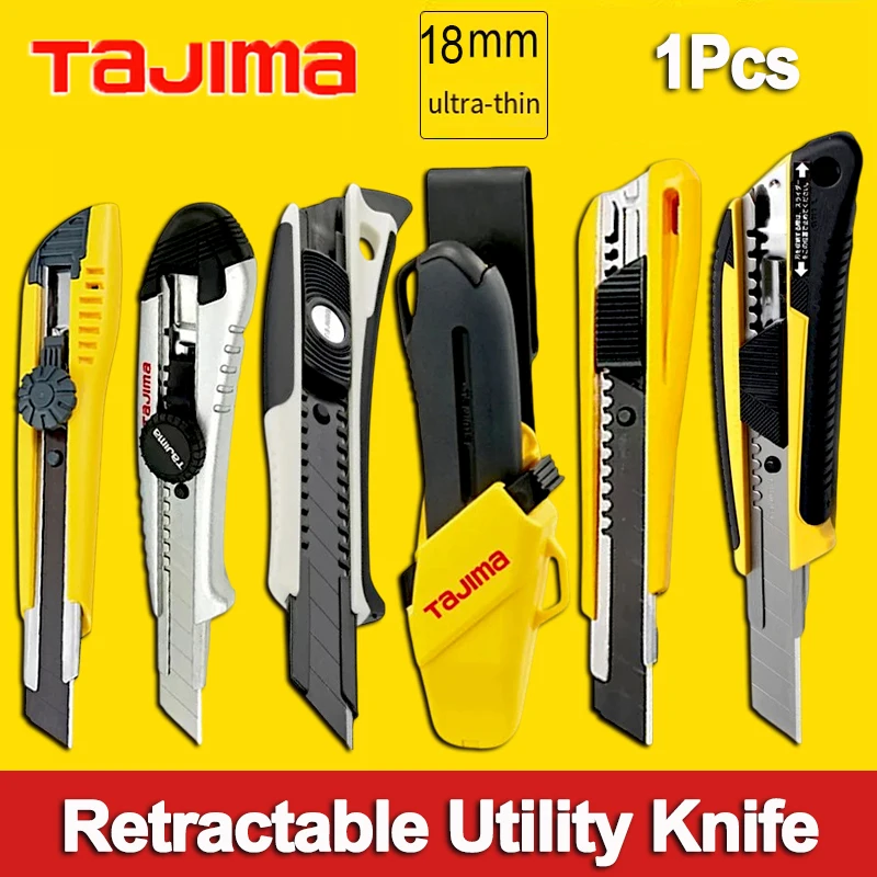 Фото TAJIMA 1 шт. выдвижной универсальный нож шириной 18 мм, лезвие L-типа, сверхмощный резак для коробок, автоматический/ручной нож для обоев с фиксацией №1