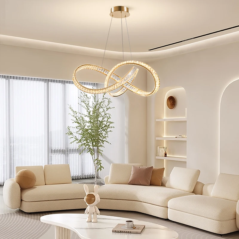 

Modern Crystal Chandelier LED Dimmable Interior Lamp Living Room Luxury Irregular Rings Chandeliers Lighting Dining RoomLights