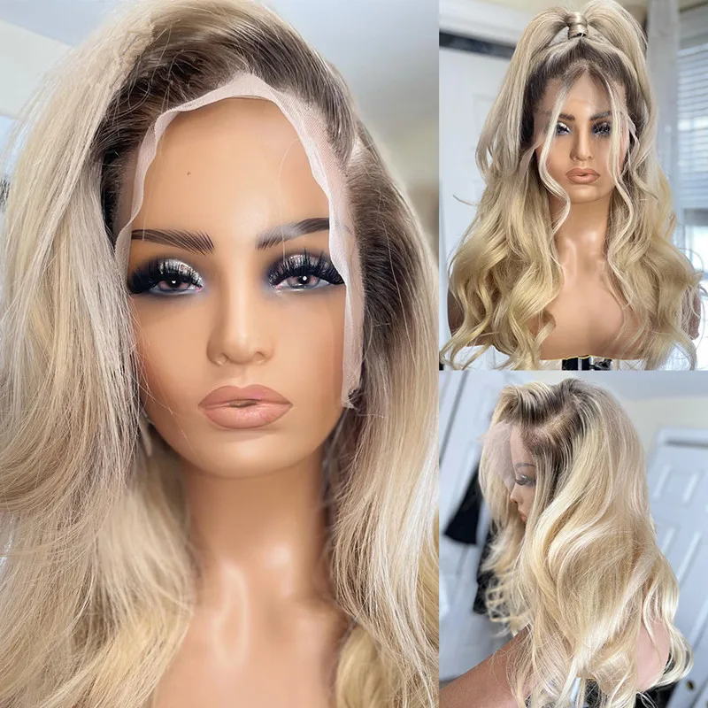 

Soft 180%Density 26Inch Ombre Blonde 613 Body Wave Preplucked Natural Hairline Glueless Lace Front Wig For Women Babyhair